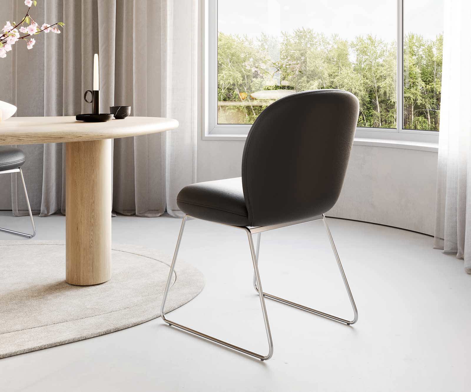 Eetkamerstoel Nube-Flex echt leer zwart slipframe roestvrij staal pocketveer kern 4 Eetkamerstoel Nube-Flex echt leer zwart slipframe roestvrij staal pocketveer kern 4