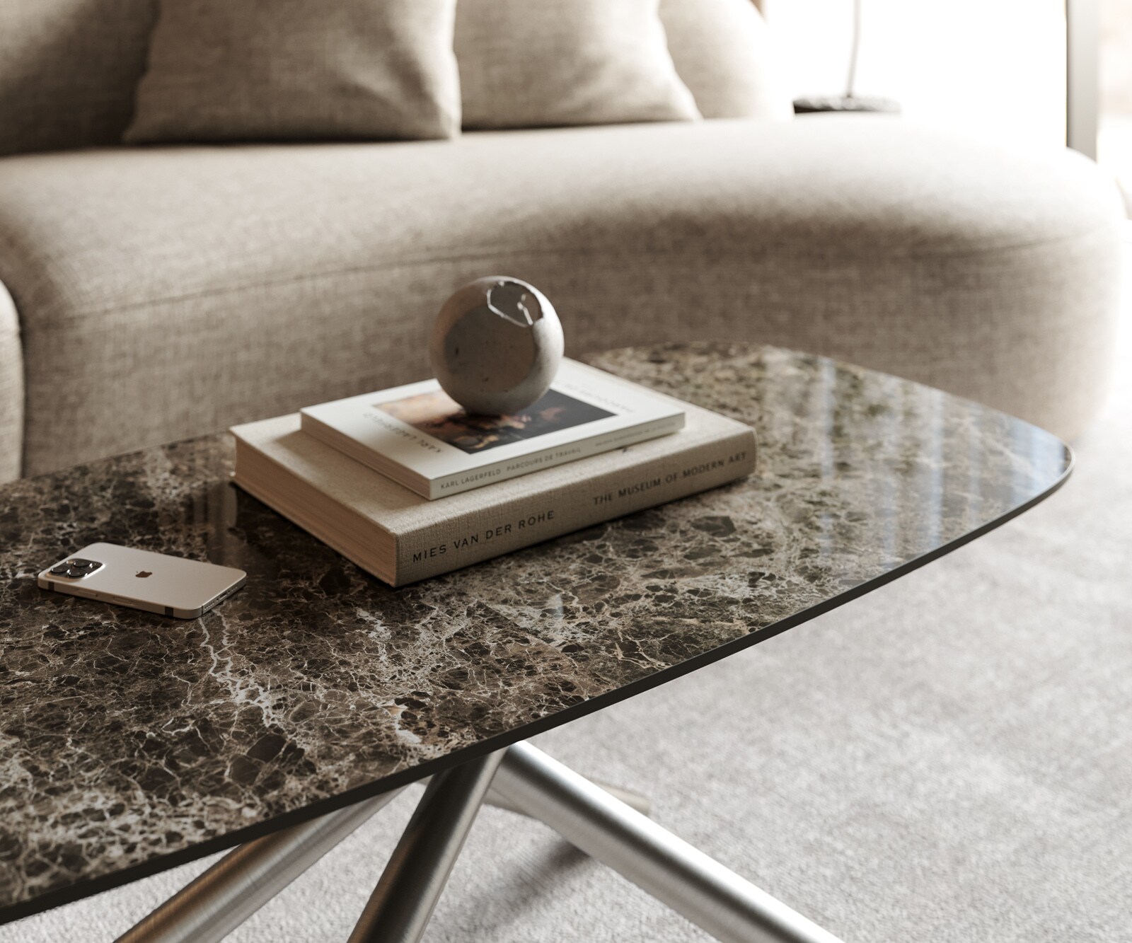 Salontafel Edge Boot 100x50 cm keramiek Laminam® Emperador Extra Lucidato donkerbruin Sarity geborsteld roestvrij staal 6