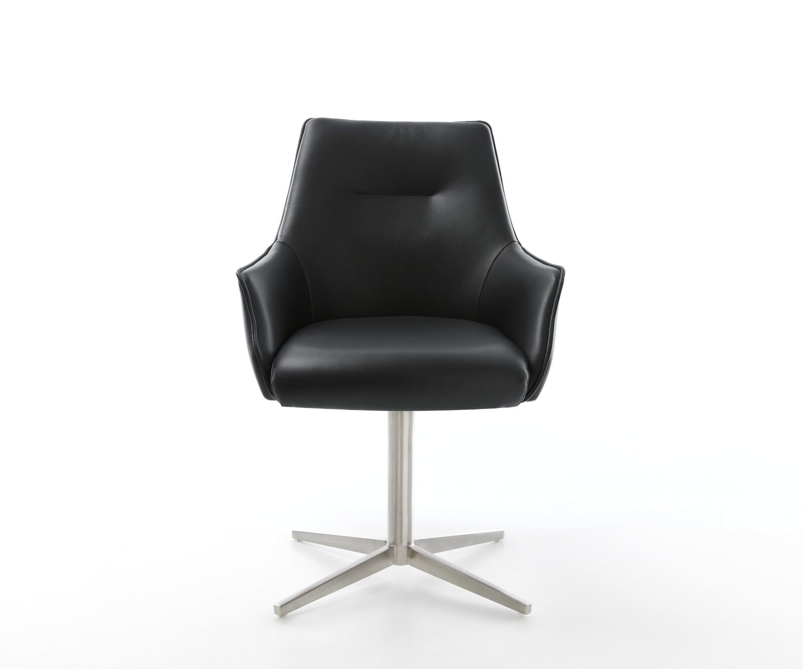 Draaistoel Alja-Flex met armleuning echt leer zwart kruispoot roestvrij staal 360° draaibaar pocketveer kern 1 Draaistoel Alja-Flex met armleuning echt leer zwart kruispoot roestvrij staal 360° draaibaar pocketveer kern 1