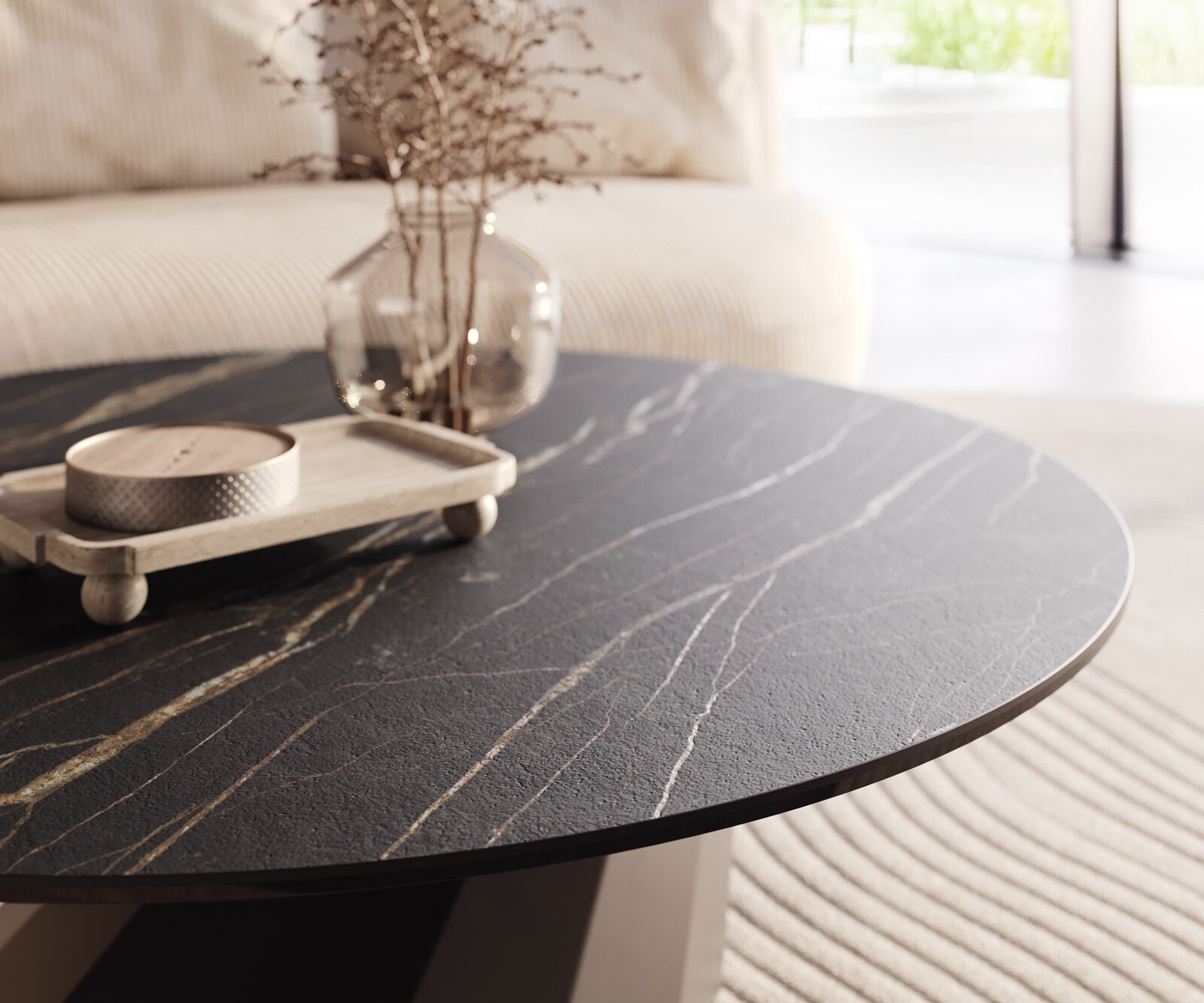 Salontafel Edge rond 100x100 cm keramiek Laminam® Noir Desir bruin Parabi zwart metaal 4