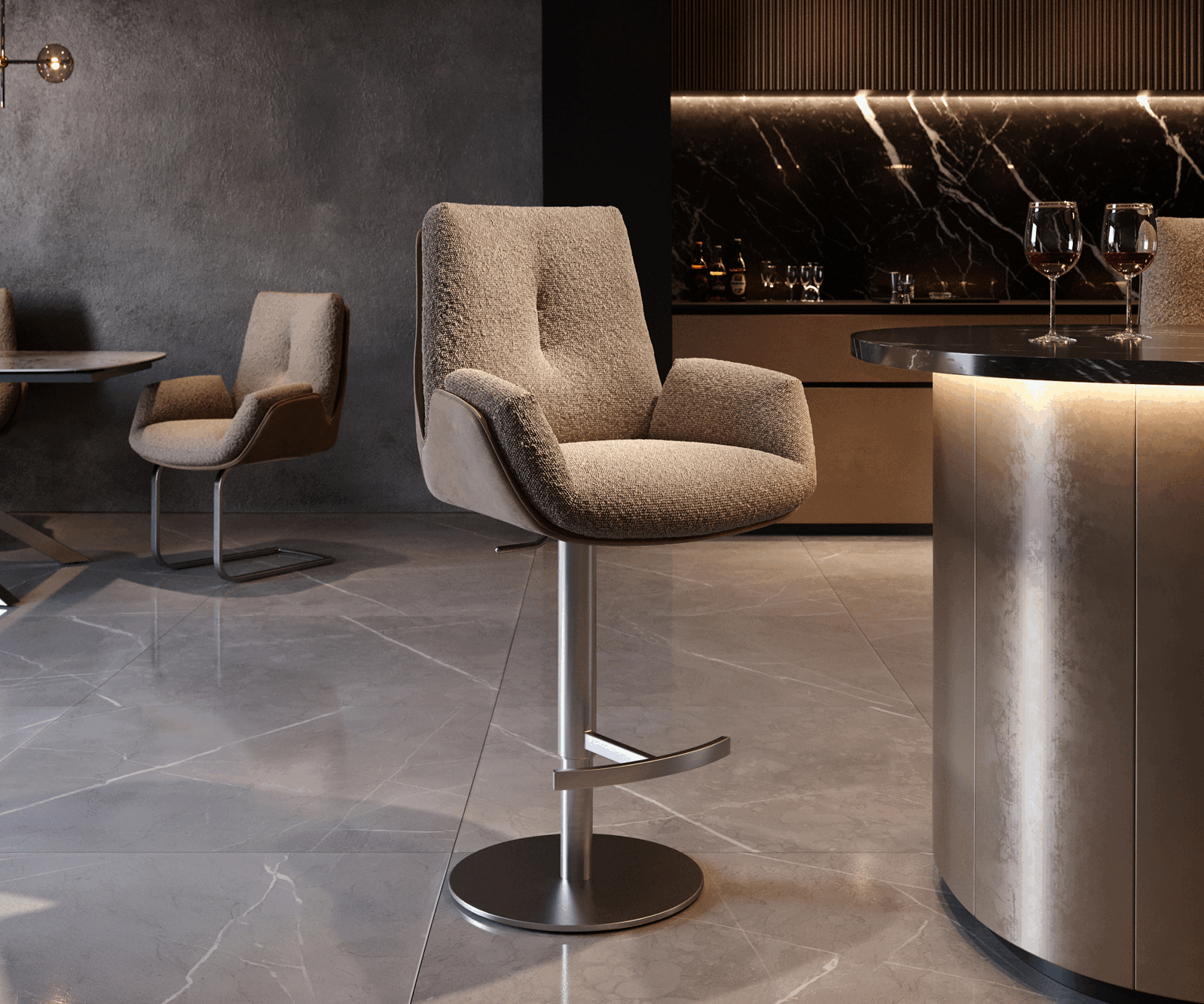 Barstoel Clea-Flex Materiaalmix Mud Draaivoet in hoogte verstelbaar RVS Draaibaar pocketvering 6