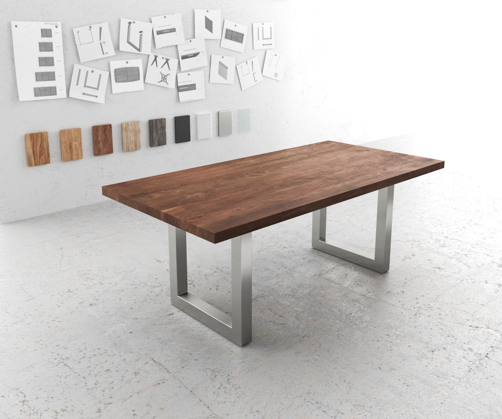 Eettafel Edge 200x100 XL acacia bruin roestvrijstaal breed