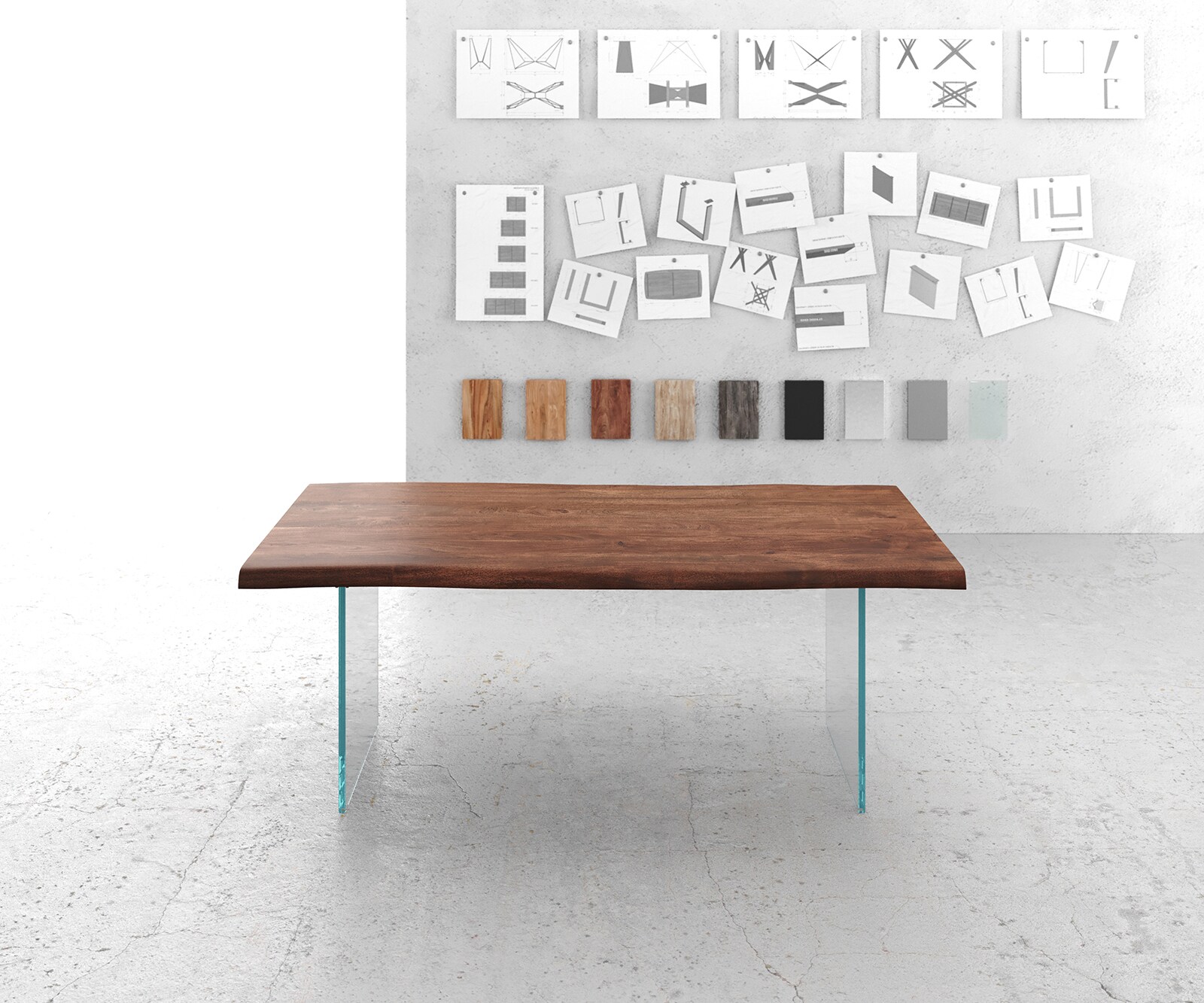 Eettafel Edge 200x100cm XL acacia bruin verre Live-Edge 1