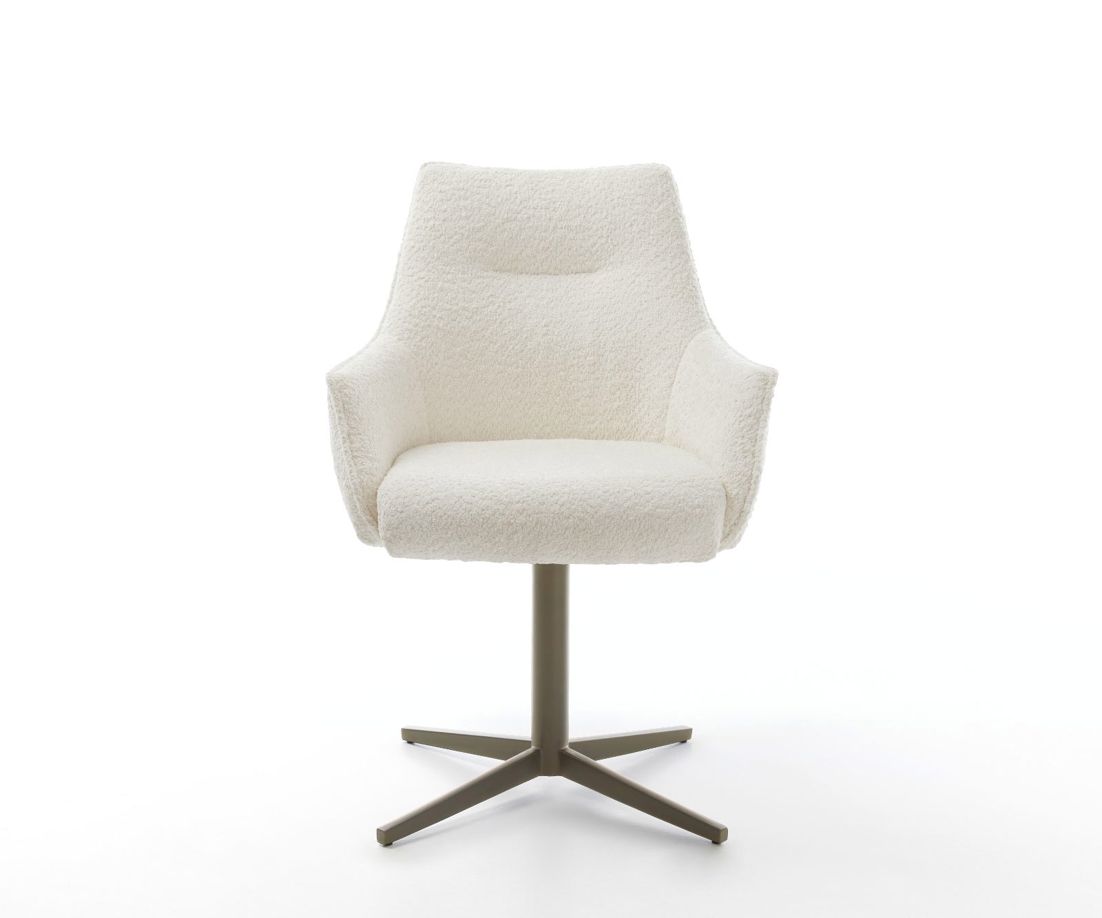 Draaistoel Alja-Flex met armleuning bouclé wit kruispoot afwerking met titanium 360° draaibaar pocketveer kern 1 Draaistoel Alja-Flex met armleuning bouclé wit kruispoot afwerking met titanium 360° draaibaar pocketveer kern 1