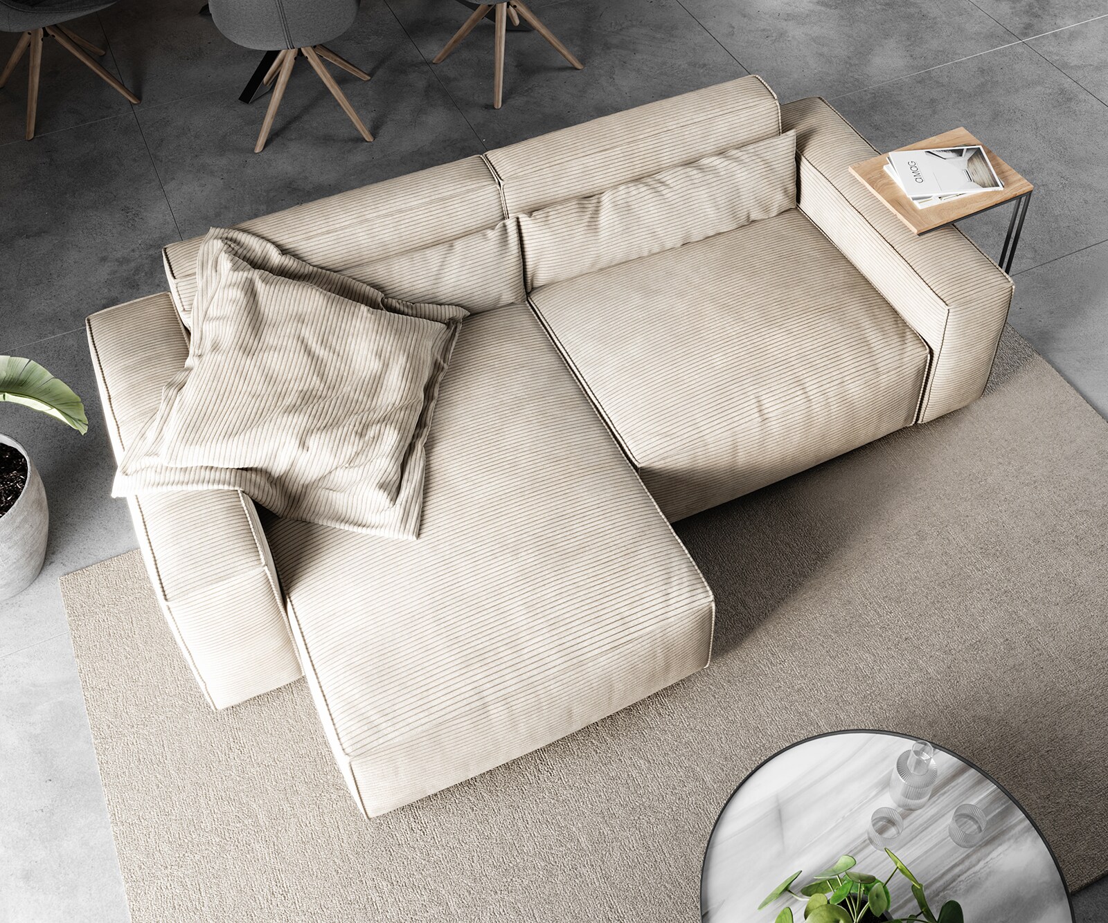 Hoekbank Sirpio 230x150 cm koord beige recamiere variabele 3