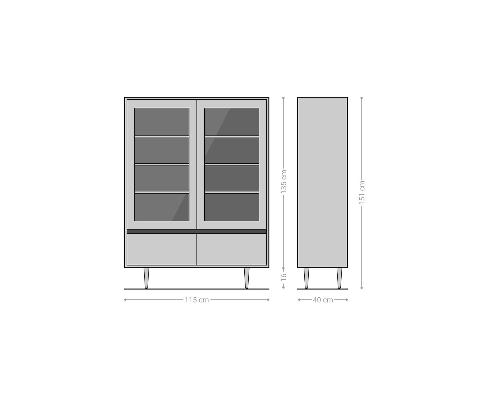 Vitrine Budaya 115 x 135 cm mango natuur 4 deuren vierkante poten 6