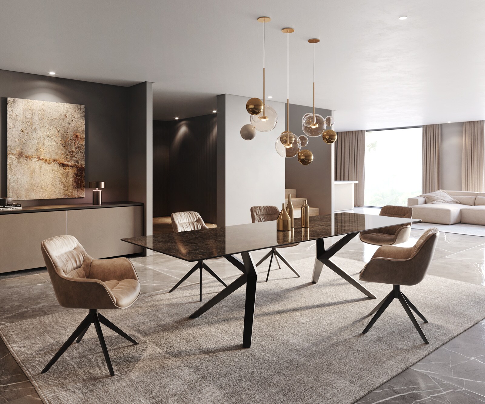 Eettafel Edge Keramiek Emperador Extra Lucidato Donkerbruin 300x100 Zenthara hoekig Metaal Zwart 5