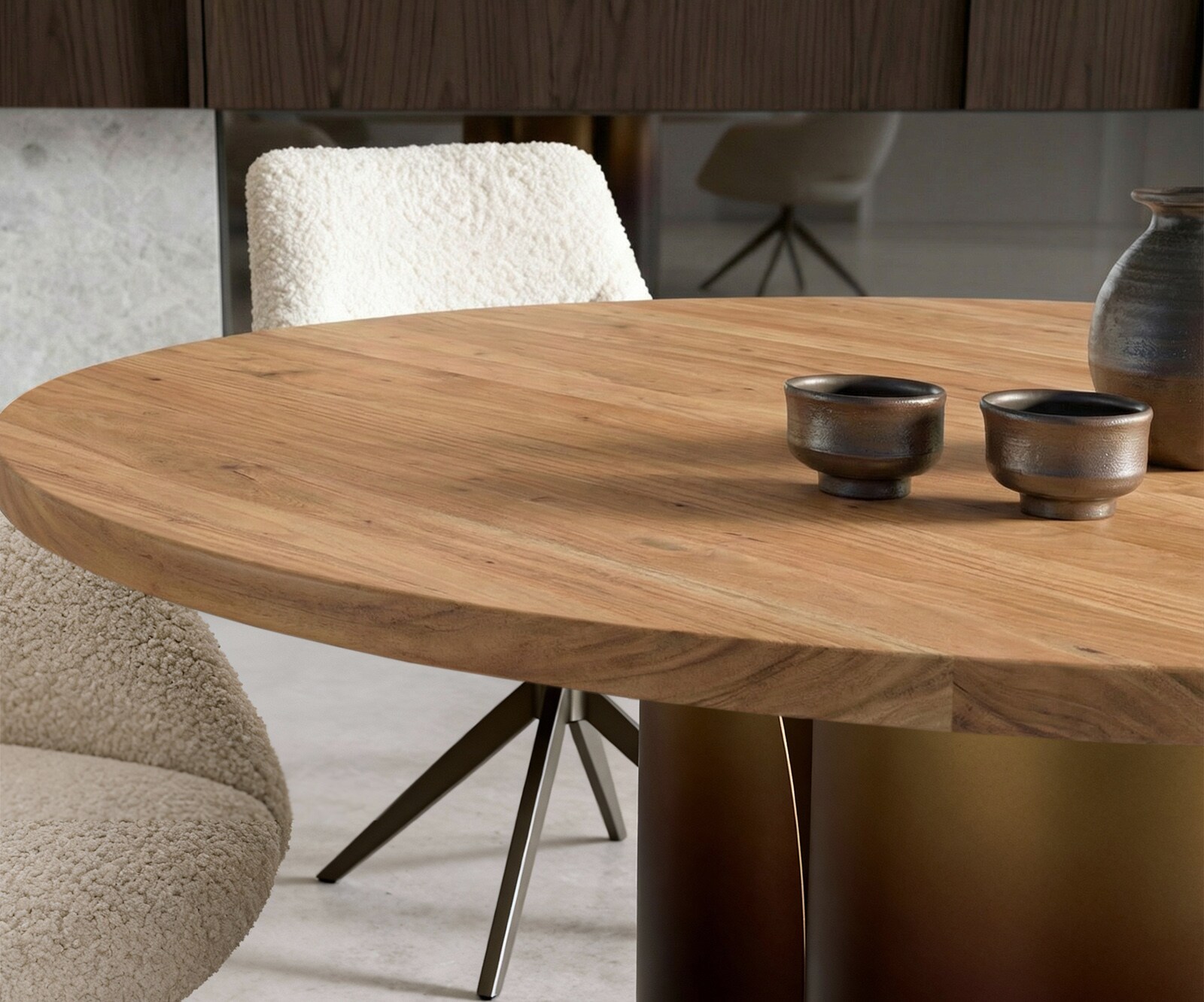 Eettafel Adenza rond 140x140 cm acacia naturel metaal goud fusion afwerking 4