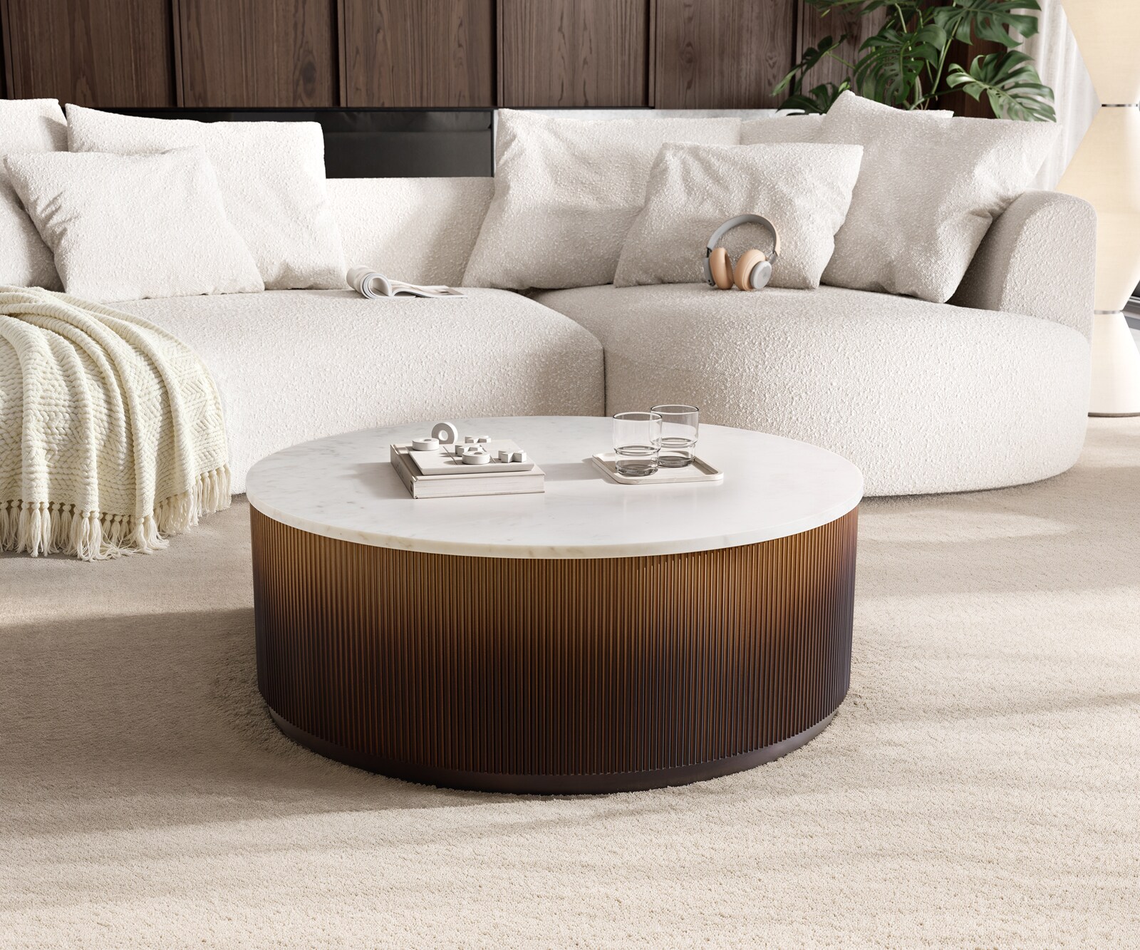 Salontafel Fiorano 90x90 cm marmer wit metaal goud fusion afwerking