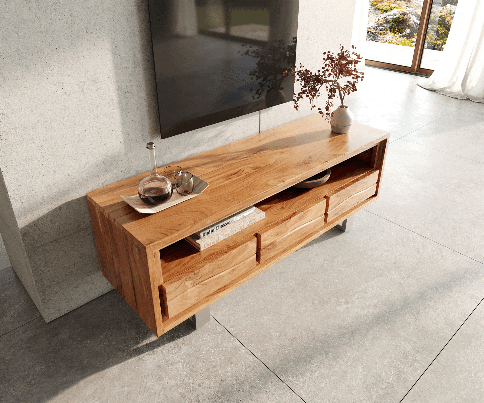 TV-meubel Live-Edge 146 cm acacia natuur 3 laden 1 vak 3 TV-meubel Live-Edge 146 cm acacia natuur 3 laden 1 vak 3