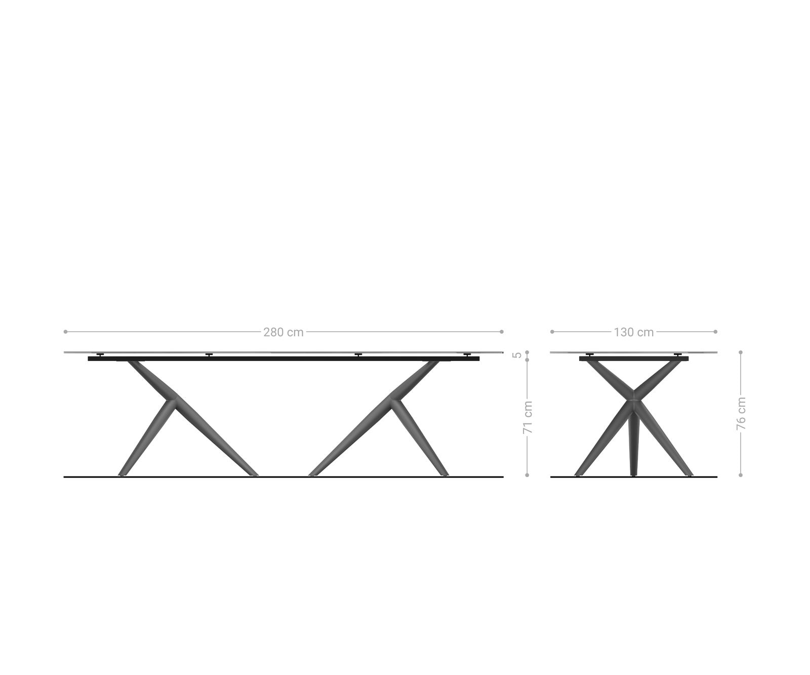 Eettafel Edge Oval 280x130 keramiek Minas Melange wit-beige Estelar rond metaal effect afwerking titanium 8