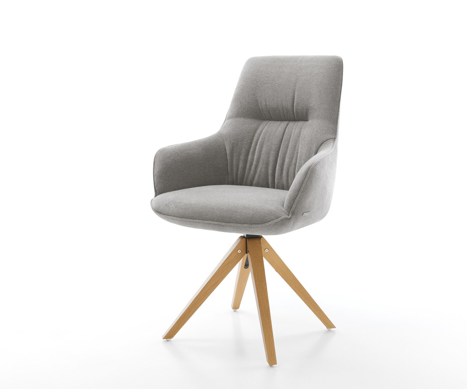 Draaistoel Zelia-Flex met armleuning zachte stof met structuur grijs houten frame hoekig natuur 180° draaibaar pocketveer kern