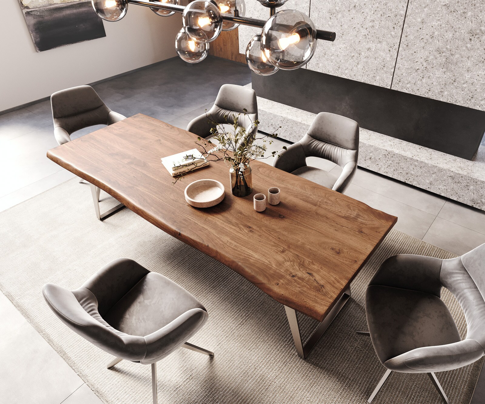 Eettafel Edge 260x100cm XL acacia bruin roestvrijstaal zilver schuin Live-Edge 4