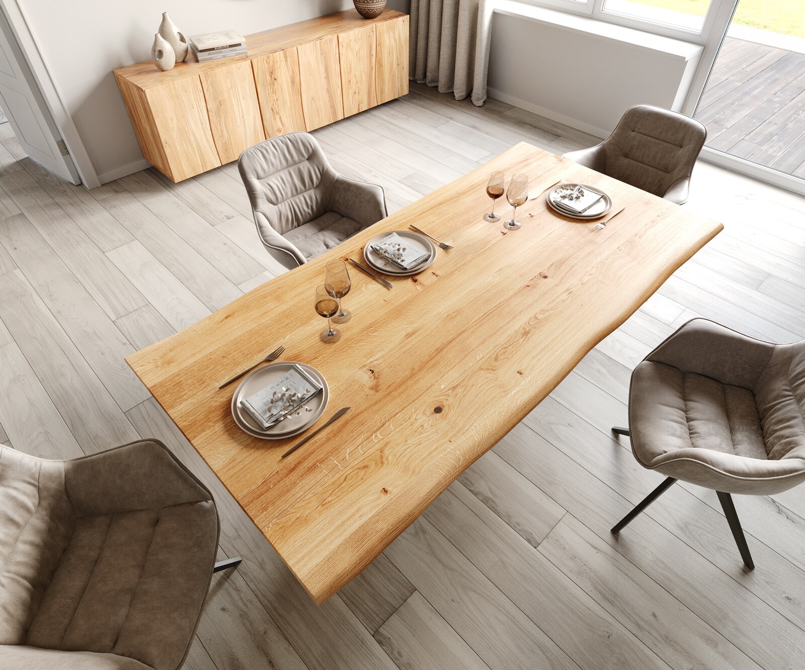 Eettafel Edge 200x100x2,5-3 eiken natuur Pilier metaal zwart Live-Edge 3