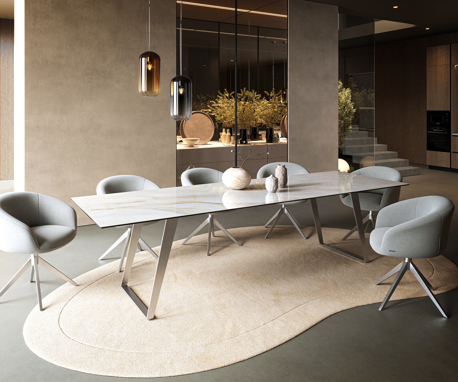 Eettafel Edge 300x100 cm keramiek Onyx Pearl roestvrij staal schuin 6