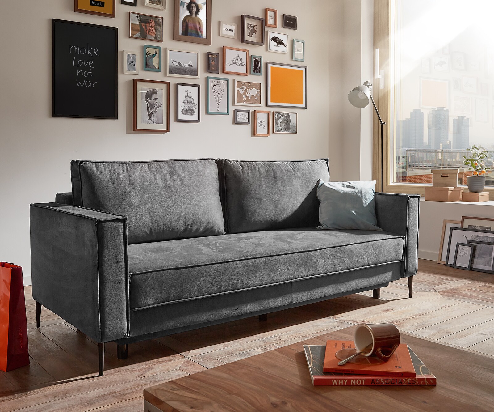 Slaapbank Thia velour grafiet 220x100 cm