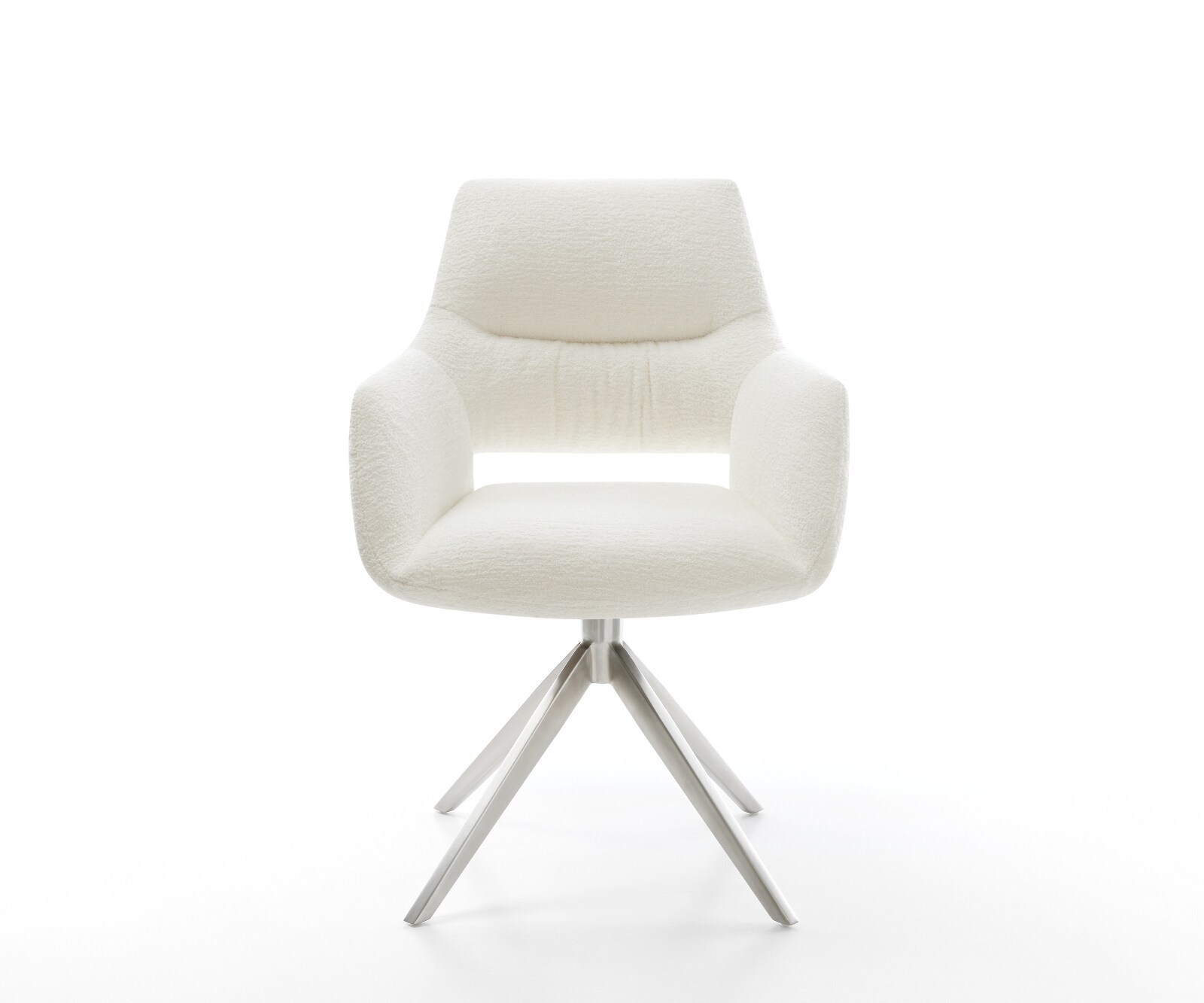 Draaistoel Yago-Flex met armleuning bouclé zacht beige kruisframe breed roestvrij staal 360° draaibaar rocker-functie pocketveer kern 2