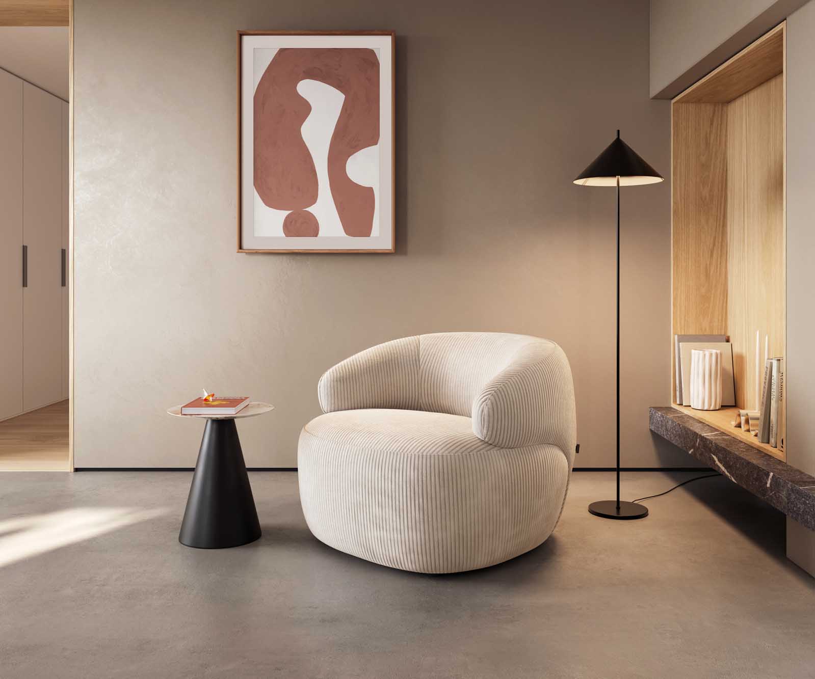 Loungestoel Nova 88x88 cm Cord beige