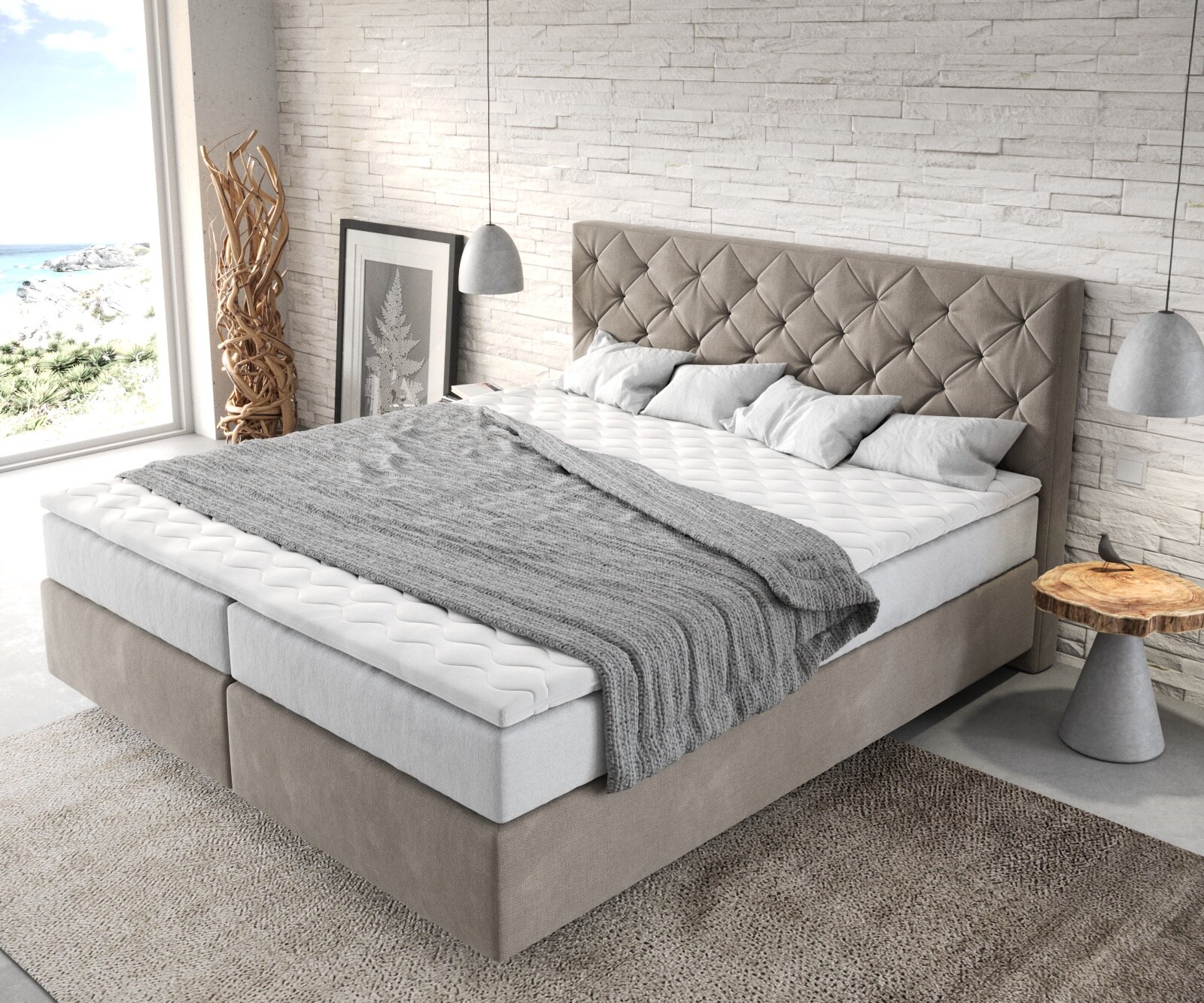 Boxspringbed Dream-Great 180x200 cm Microvezel Beige met TFK Matras en Visco Topper 3 Boxspringbed Dream-Great 180x200 cm Microvezel Beige met TFK Matras en Visco Topper 3