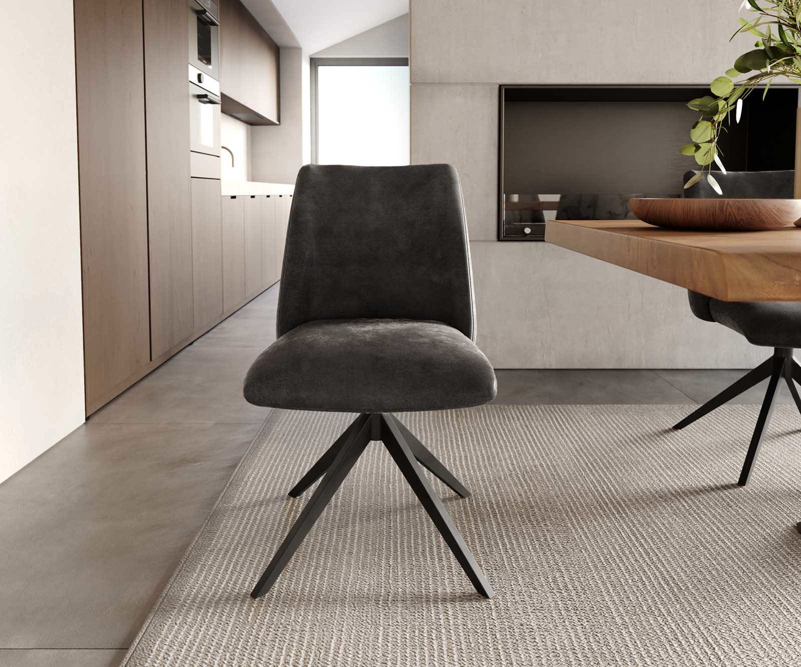 Draaistoel Elso-Flex microvelours antraciet vintage kruisframe breed zwart 360° draaibaar pocketveer kern 1