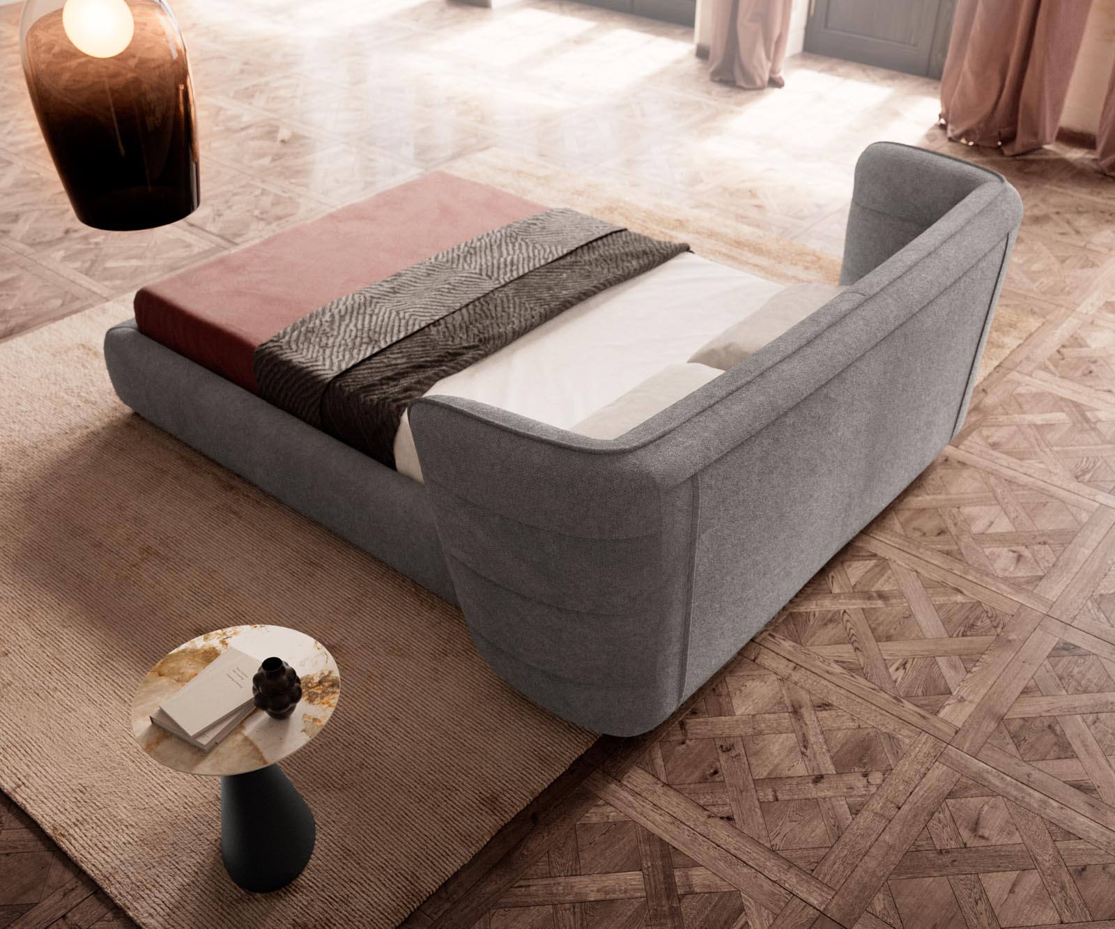 Gestoffeerd bed Simea 140x200 cm microvezel grijs 5 Gestoffeerd bed Simea 140x200 cm microvezel grijs 5