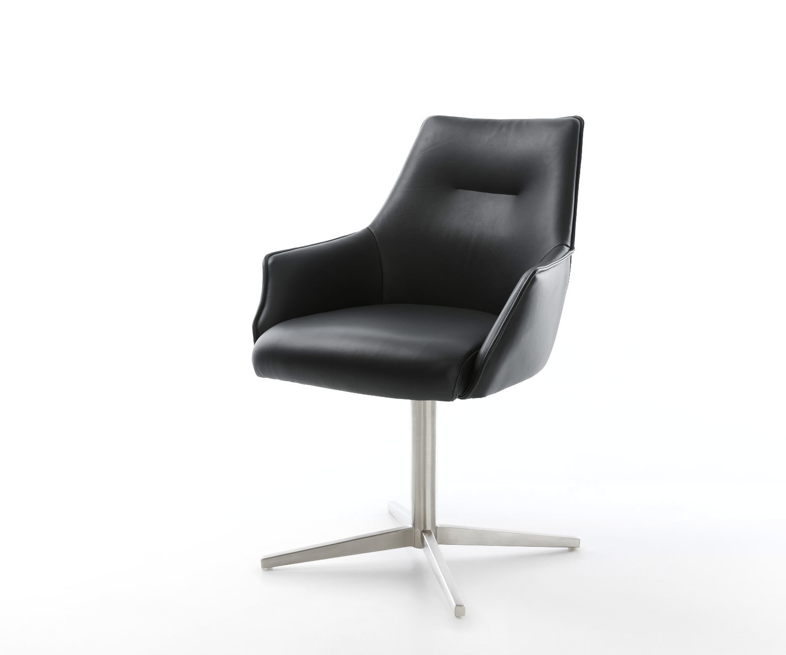 Draaistoel Alja-Flex met armleuning echt leer zwart kruispoot roestvrij staal 360° draaibaar pocketveer kern Draaistoel Alja-Flex met armleuning echt leer zwart kruispoot roestvrij staal 360° draaibaar pocketveer kern