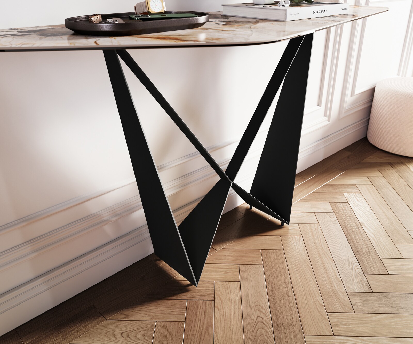 Consoletafel Edge Polygonaal 140x50 cm Keramiek Patagonia Poliert Spios Metaal Zwart 4
