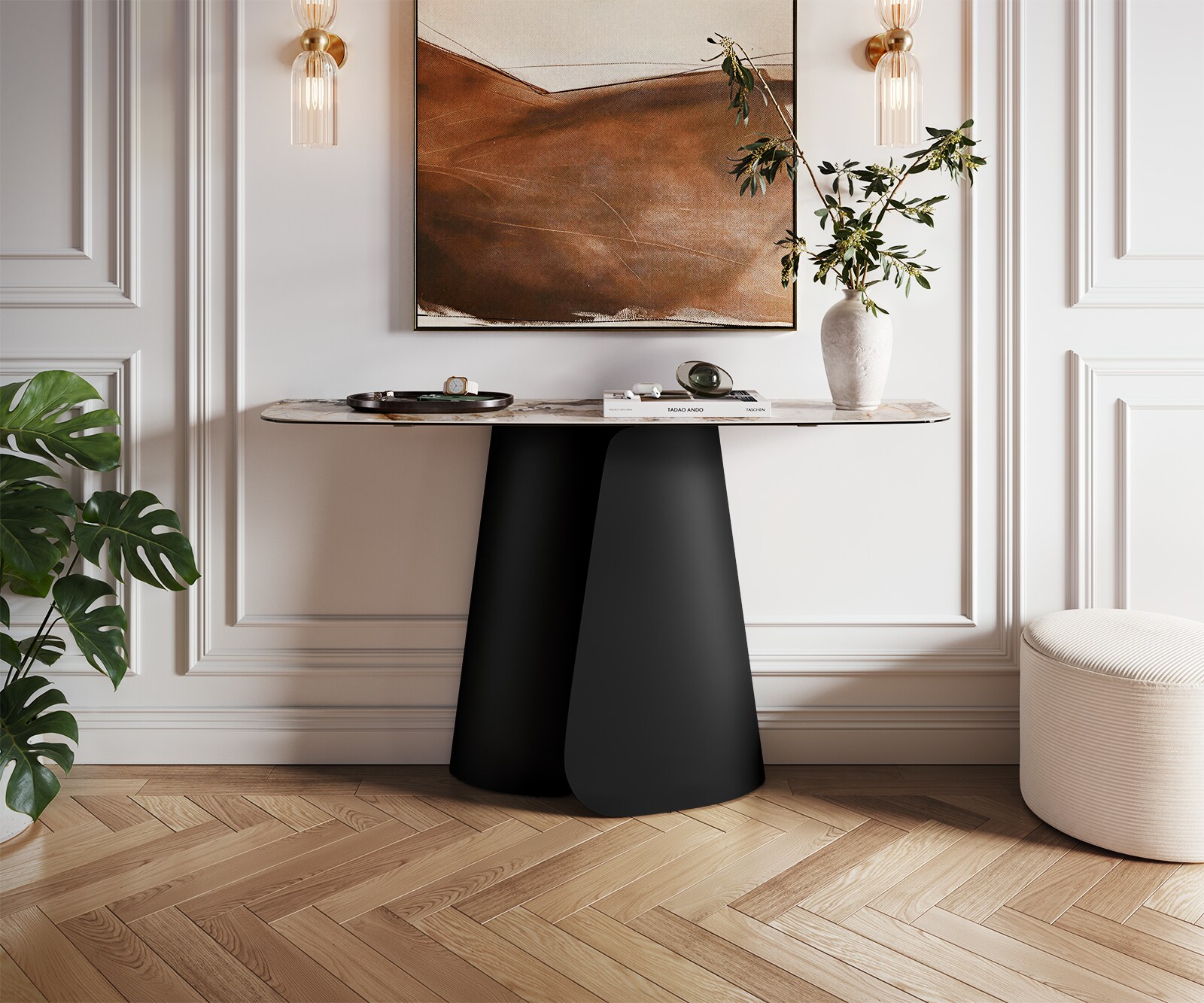Consoletafel Edge Bootvorm 140x40 cm Keramiek Patagonia Poliert Livos Metaal Zwart 2