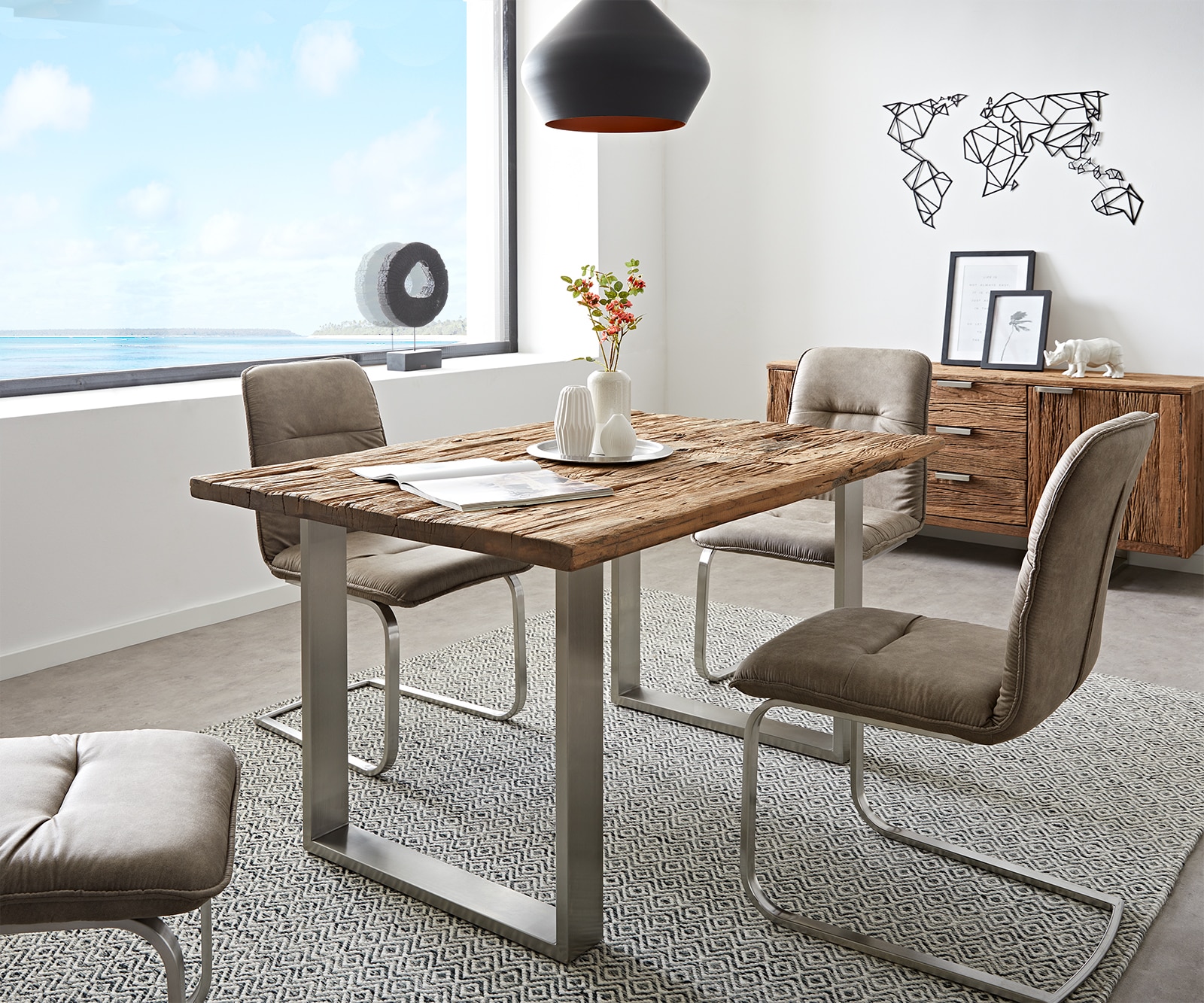 Eettafel teruggewonnen vintage look smal roestvrijstalen frame