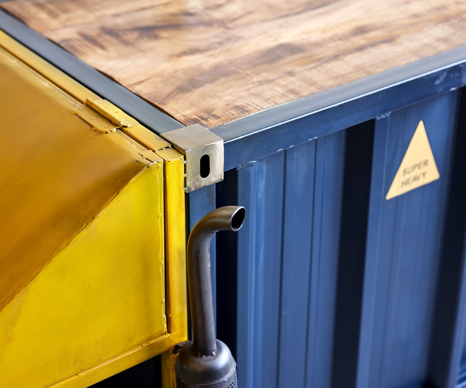 Barwagen 220x110 cm Metaal Mangohout Blauw Geel 2 Barwagen 220x110 cm Metaal Mangohout Blauw Geel 2