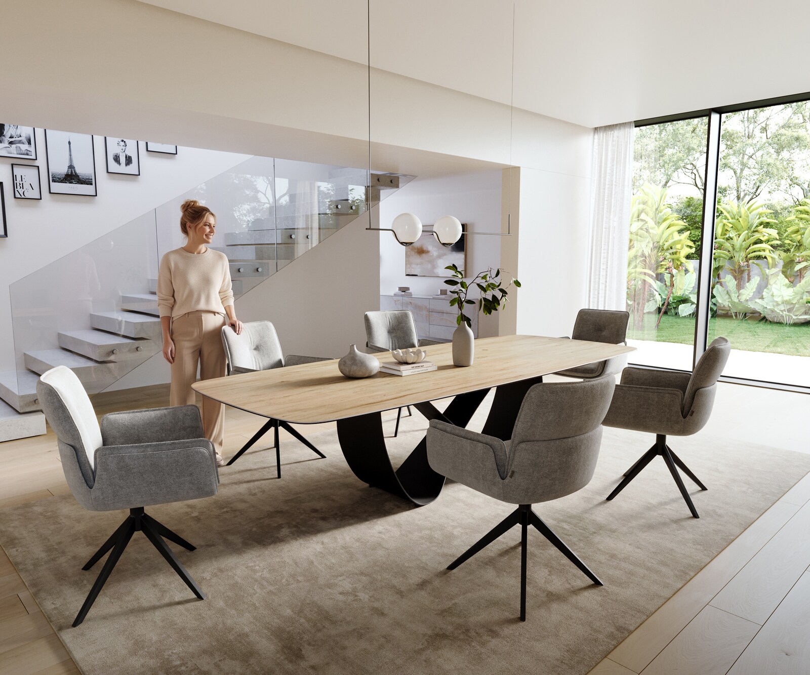 Eettafel Edge Boot 300x120 cm Keramiek Laminam® Sabbia Eichefarbig Infinity Metaal Zwart 6