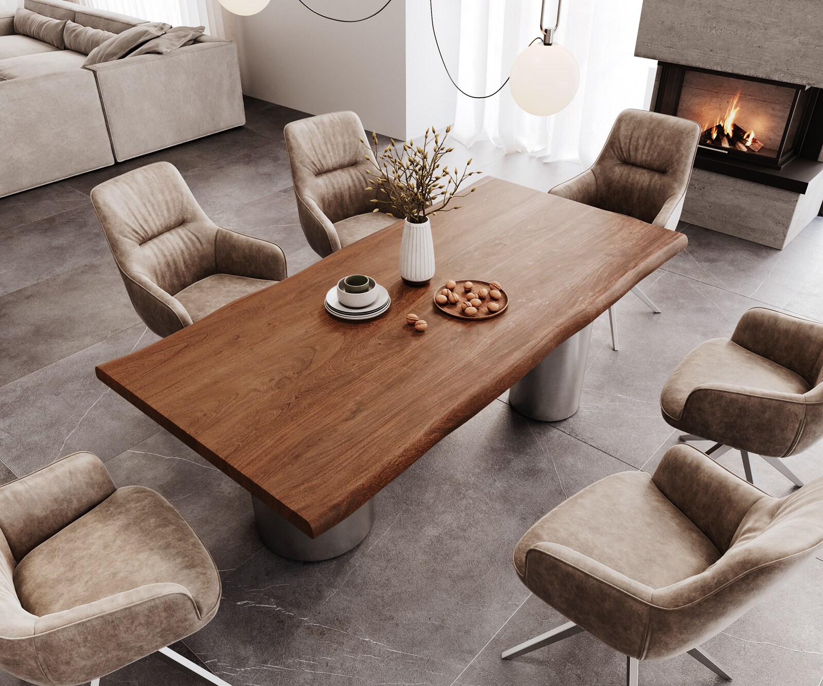 Eettafel Edge 200x100 XL acacia bruin Troa RVS geborsteld Live-Edge 3