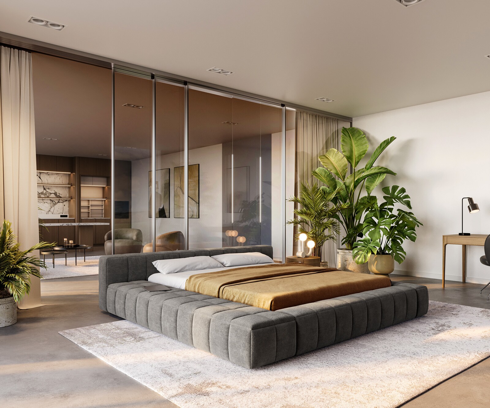 Gestoffeerd bedframe Espazio 180x200 cm bouclé Soft Mud