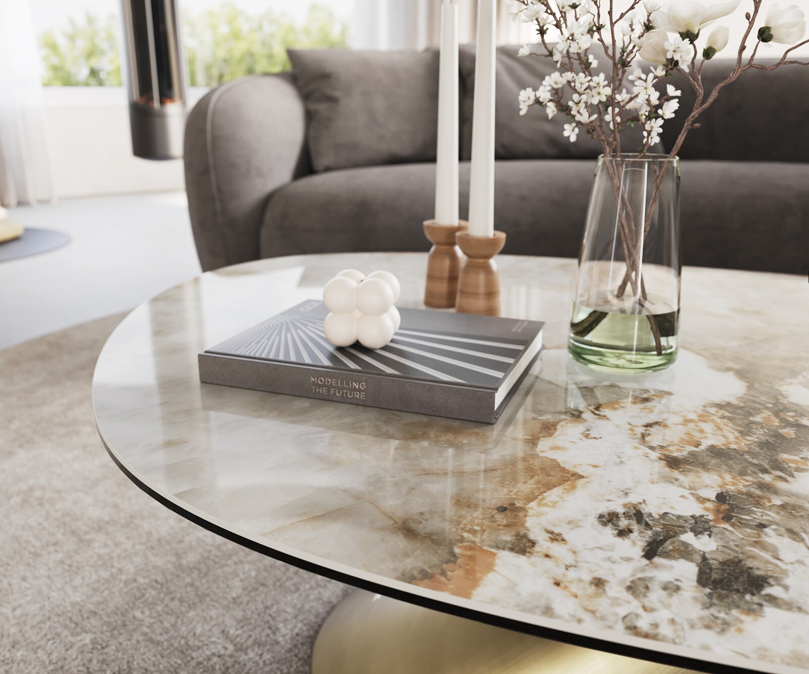 Salontafel Edge Oval 140x75 cm keramiek Minas Melange Conis metallic goud 6