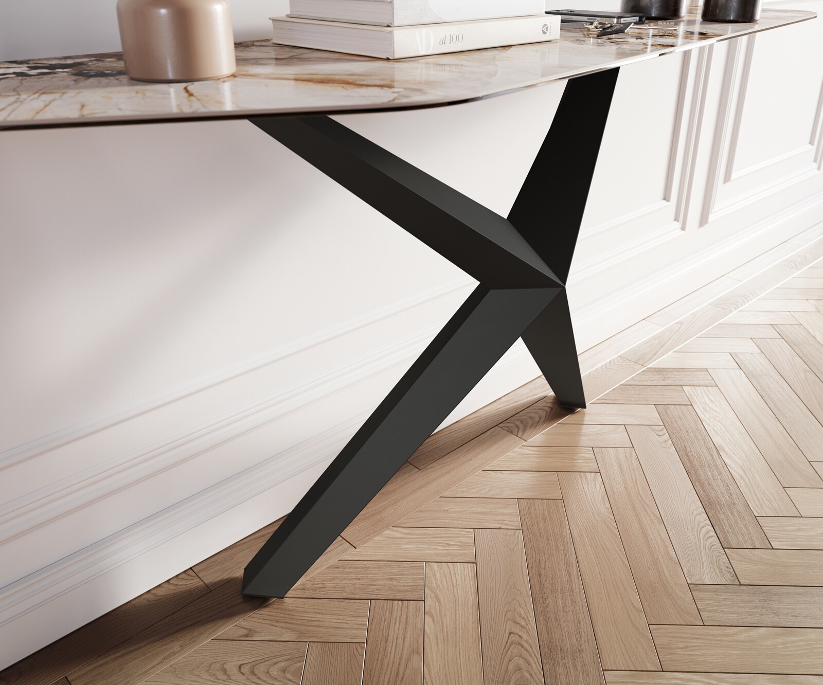 Consoletafel Edge Polygonaal 180x50 cm Keramiek Patagonia Poliert Zentharo Metaal Zwart 6