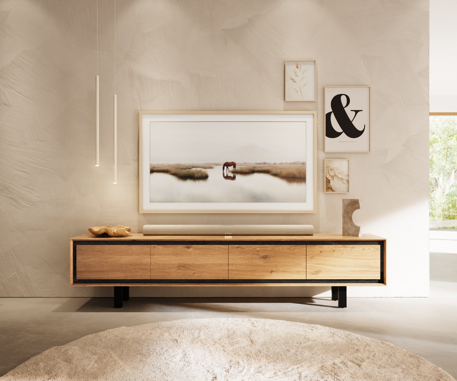 TV-meubel Stonegrace 200 cm eiken natuur 4 deuren Poot vierkant metaal zwart 2