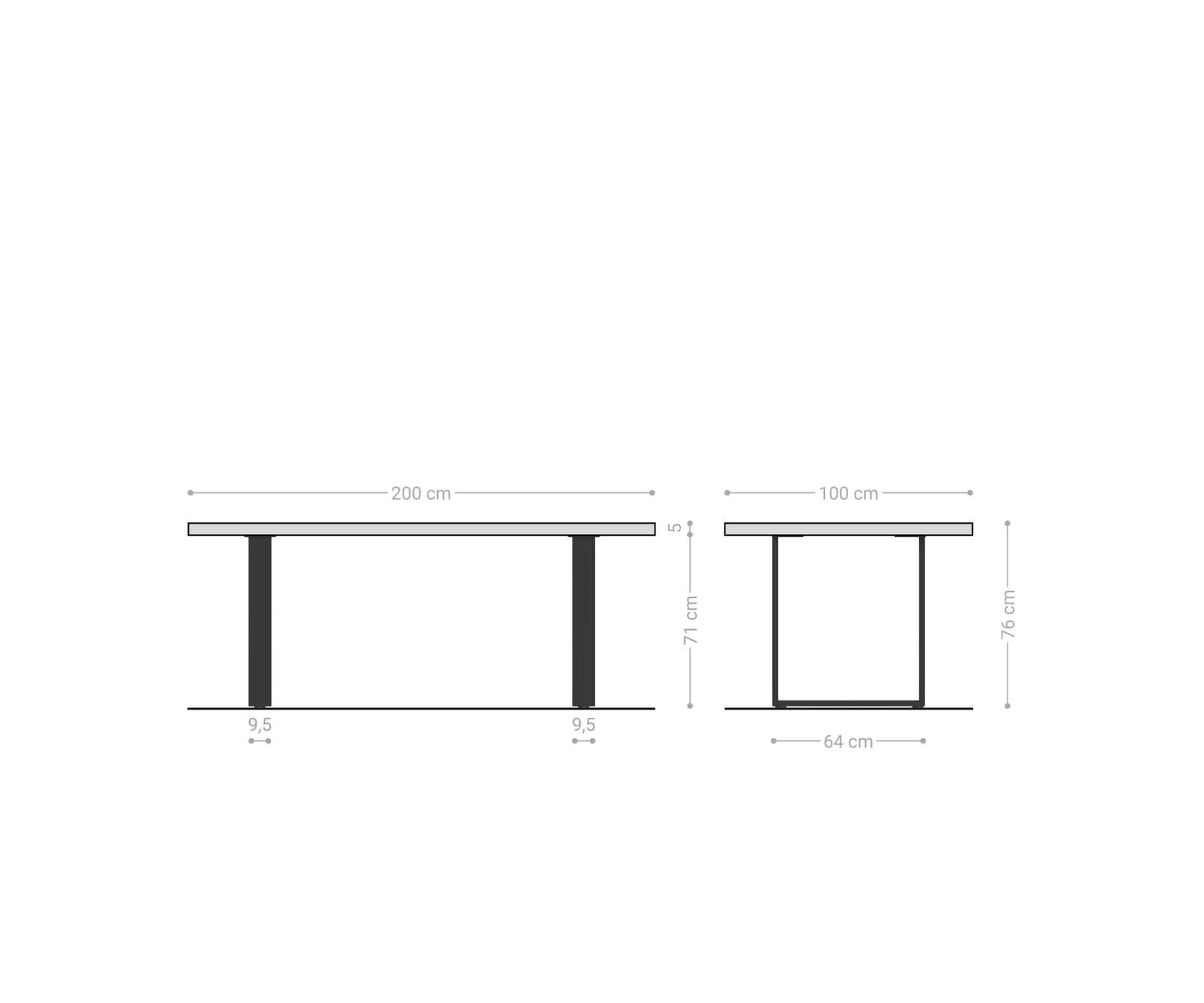 Eettafel Edge 200x100 eiken natuur roestvrij staal  smal  Live-Edge 8