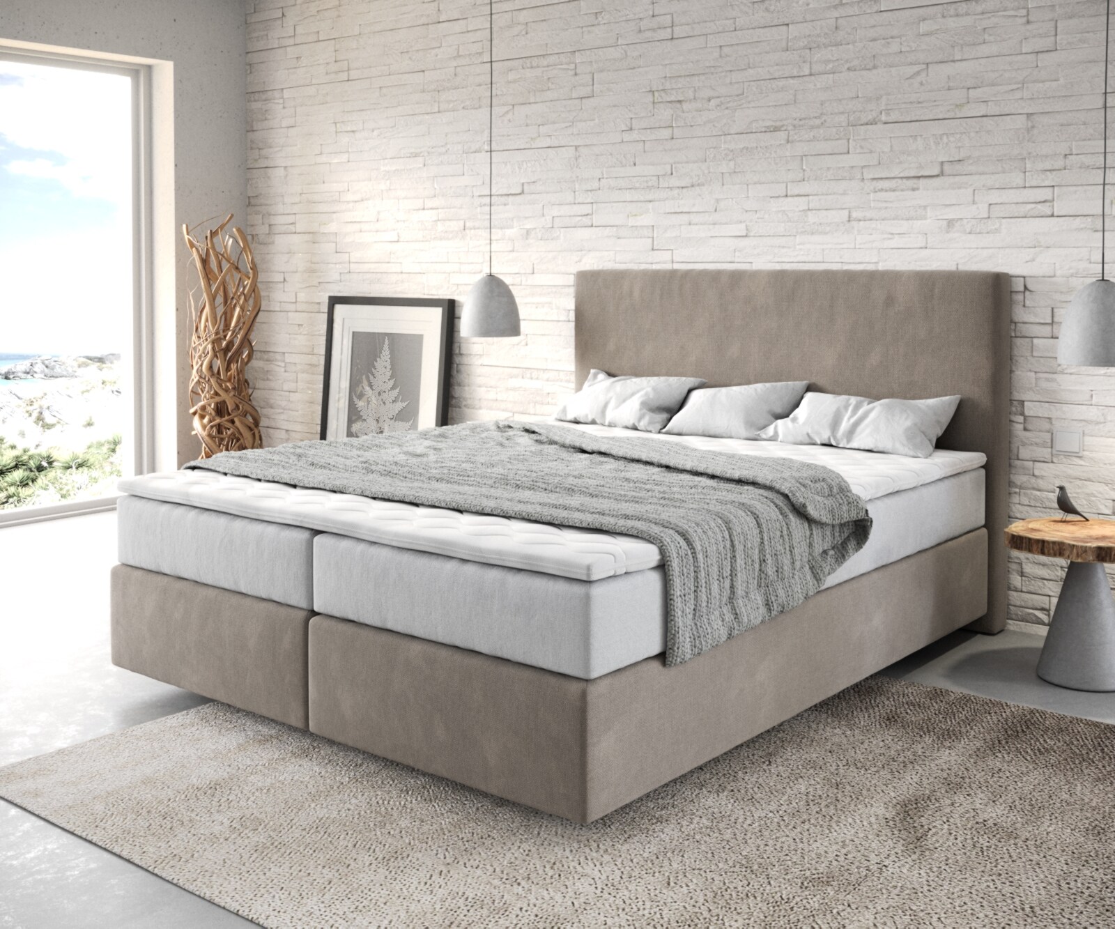 Boxspringbed Dream-Well 160x200 cm Microvezel Beige met TFK Matras en Visco Topper Boxspringbed Dream-Well 160x200 cm Microvezel Beige met TFK Matras en Visco Topper