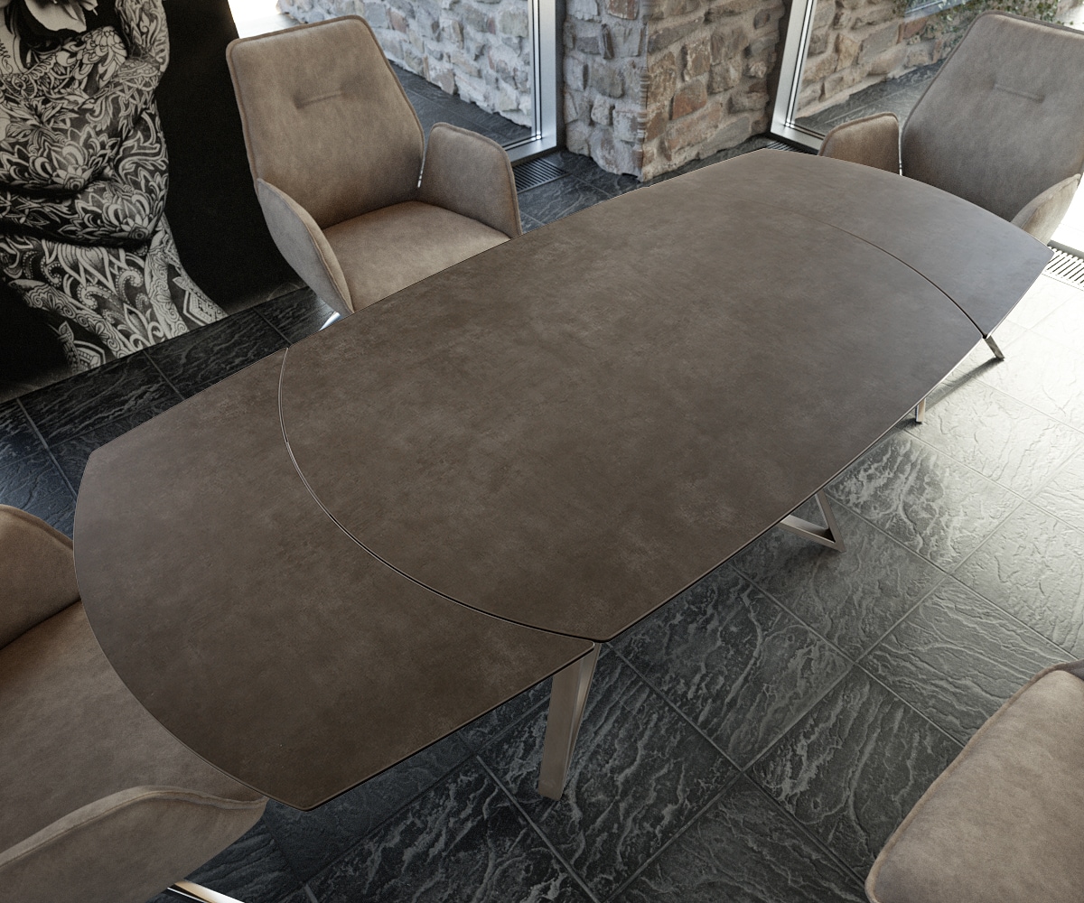 Eettafel Carlow 130/200x95 cm keramisch bruin roestvrij staal uitschuifbaar 4 Eettafel Carlow 130/200x95 cm keramisch bruin roestvrij staal uitschuifbaar 4