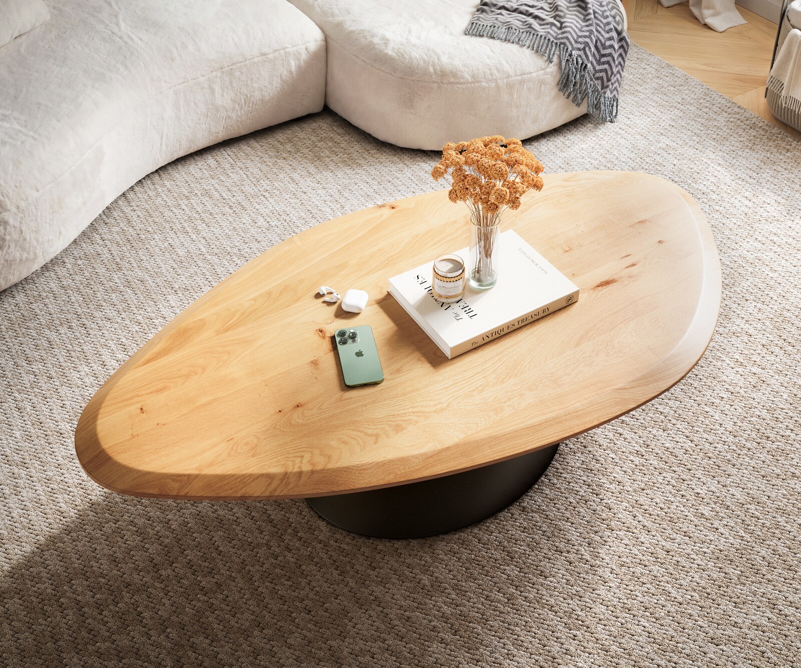 Salontafel Edge Organisch 140x76 cm Eiken naturel Flow-Edge Conis Metaal Zwart 4
