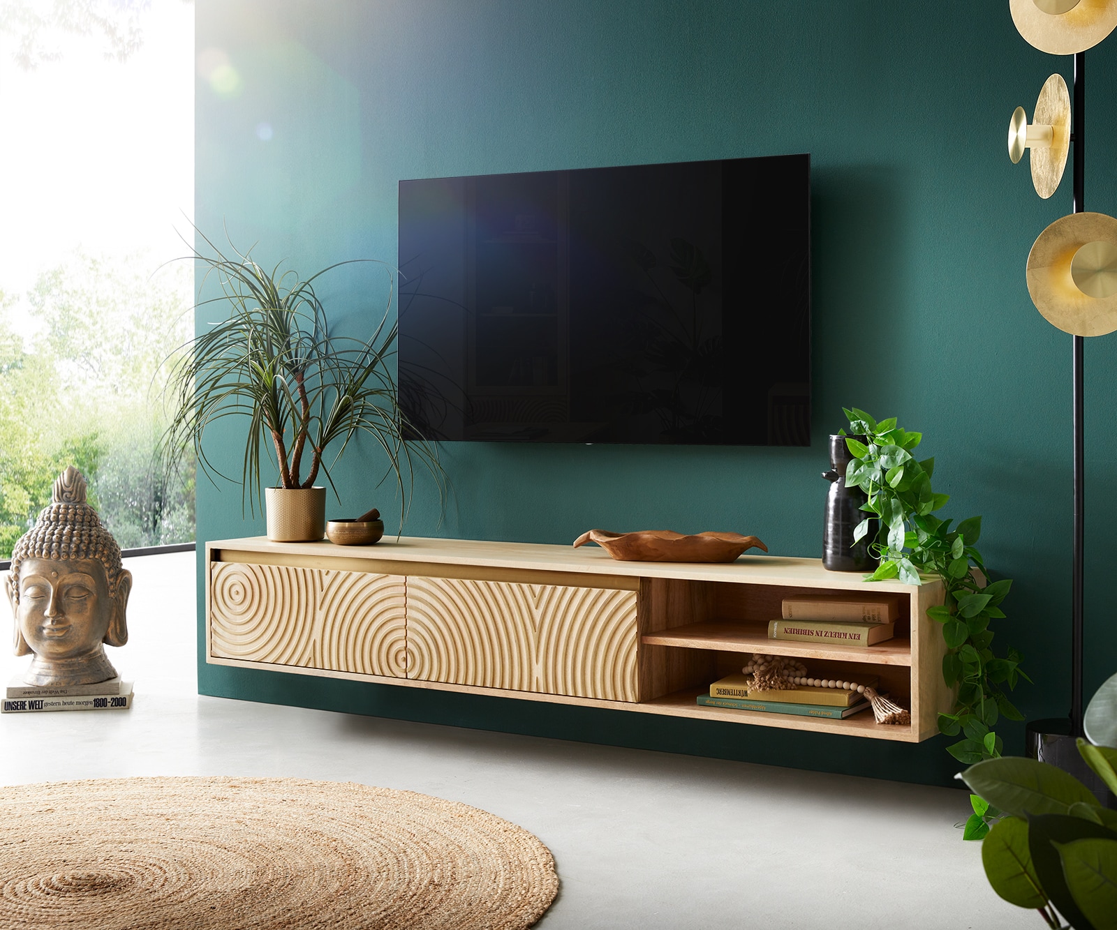 Tv-meubel Budaya 175 cm mango natuur 3 deuren zwevend Tv-meubel Budaya 175 cm mango natuur 3 deuren zwevend