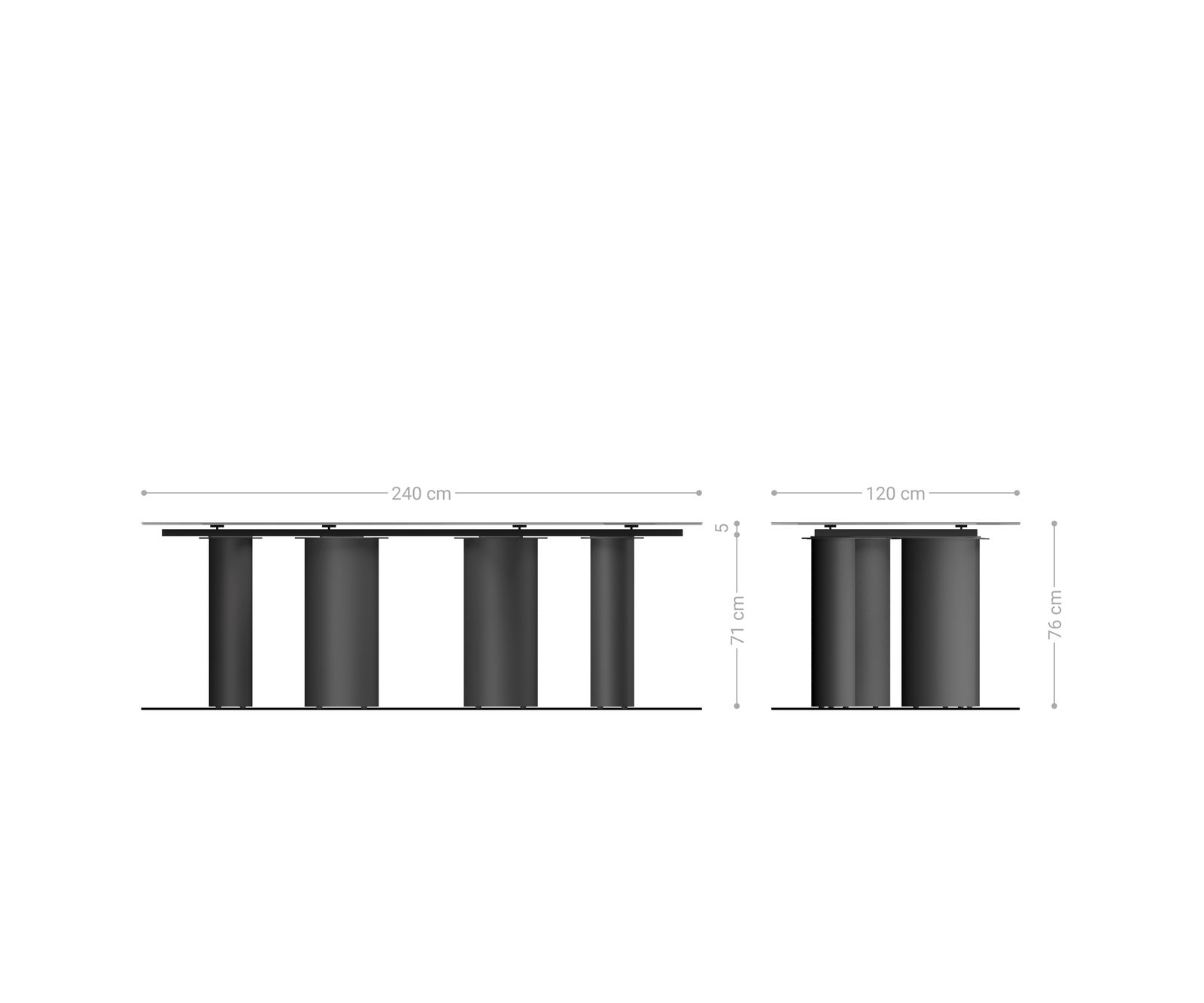 Eetkamertafel Edge Boot 240x120 keramiek Calacatta Luxe wit-Gold-grijs Pilier roestvrij staal grafiet 9