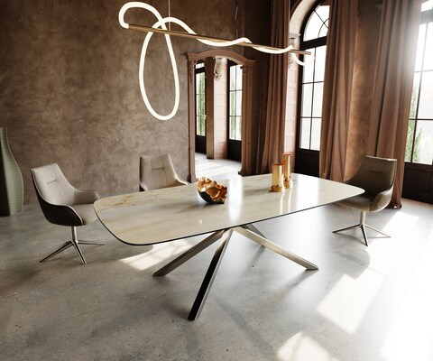 Eetkamertafel Edge Boot 240x120 cm Keramiek Iris FMG Onice Oro kruisonderstel Rechthoek Roestvrij staal