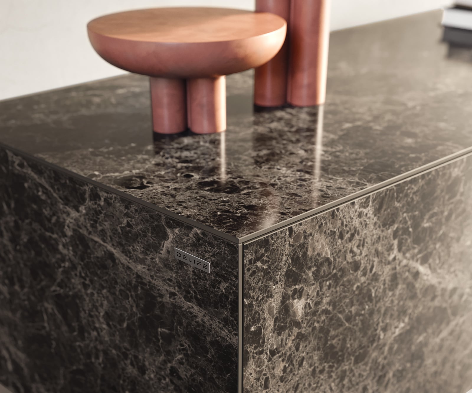 Tv-meubel Cuor 220 cm Keramiek Emperador Extra Lucidato Donkerbruin 1 Flap 2 Laden Zwevende voet look Roestvrij staal 5 Tv-meubel Cuor 220 cm Keramiek Emperador Extra Lucidato Donkerbruin 1 Flap 2 Laden Zwevende voet look Roestvrij staal 5