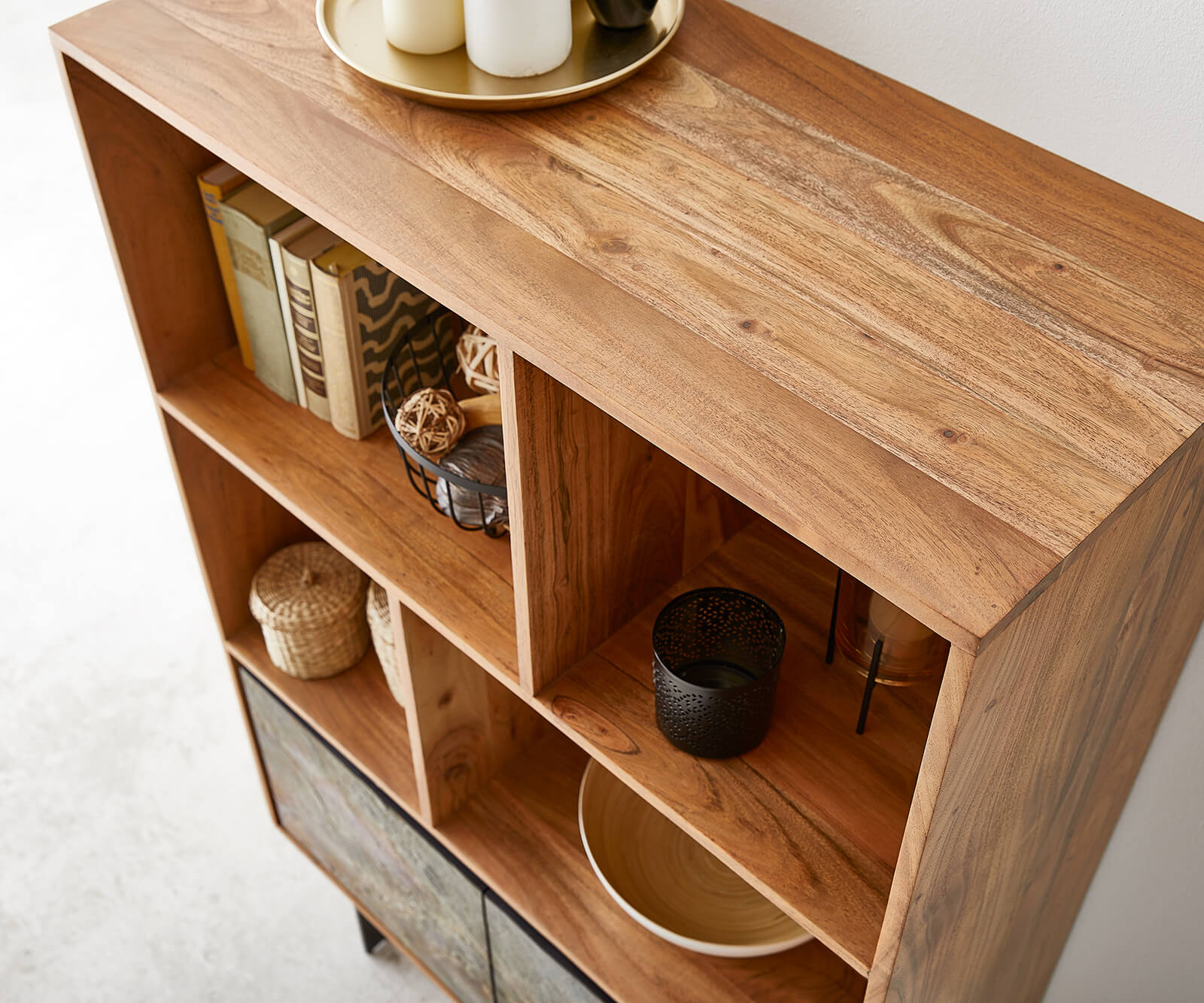 Boekenkast Juwelo 88 cm acacia natuur steenfineer metaal zwart 4