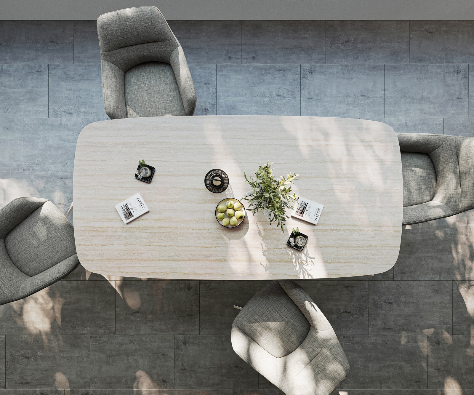 Outdoortafel Edge Boot 200x100 cm keramiek Laminam® Travertino Bianco crème-wit kruispoot rechthoekig roestvrij staal 6