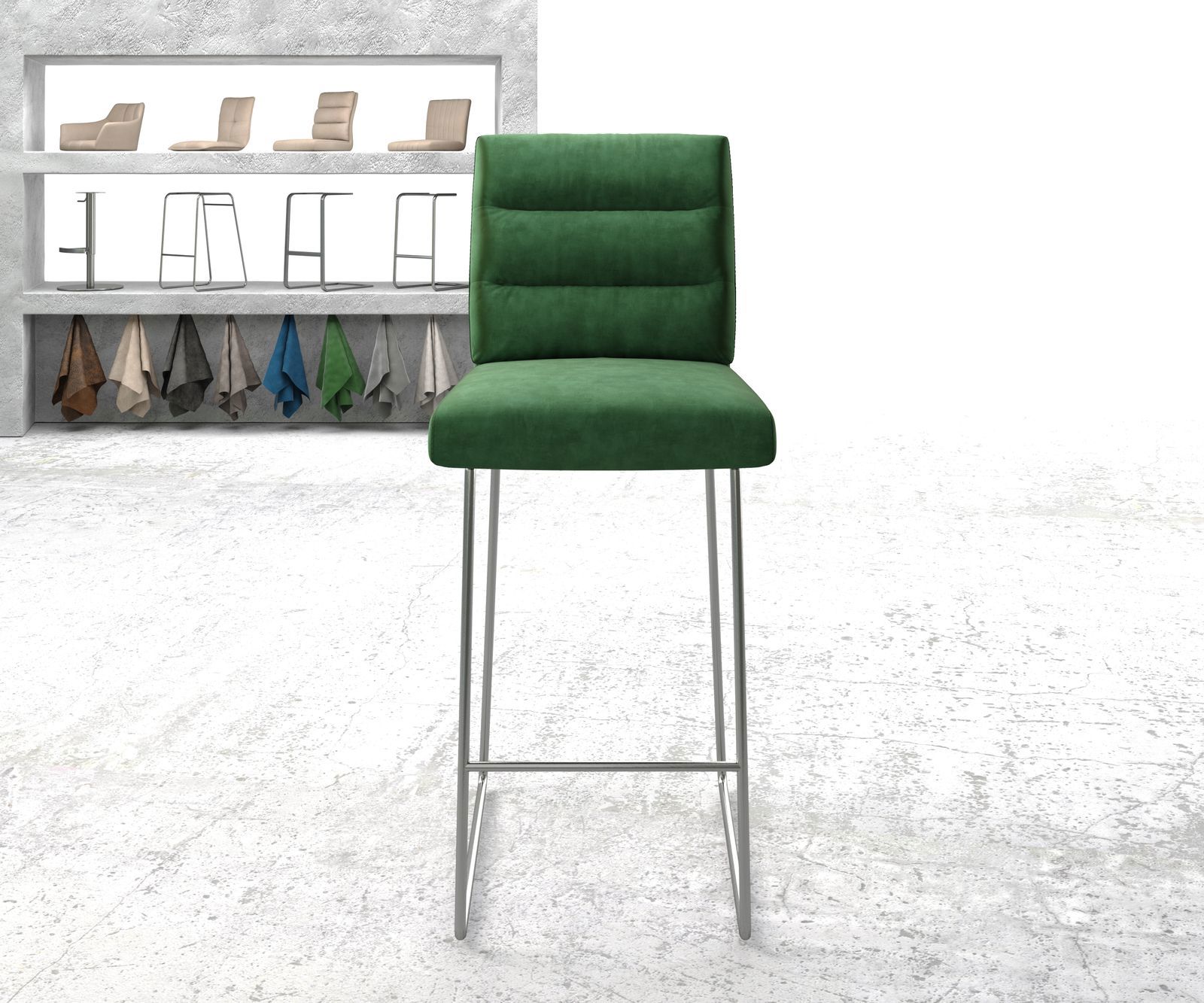 Barstoel Pela-Flex fluweel groen slipframe roestvrij staal 1