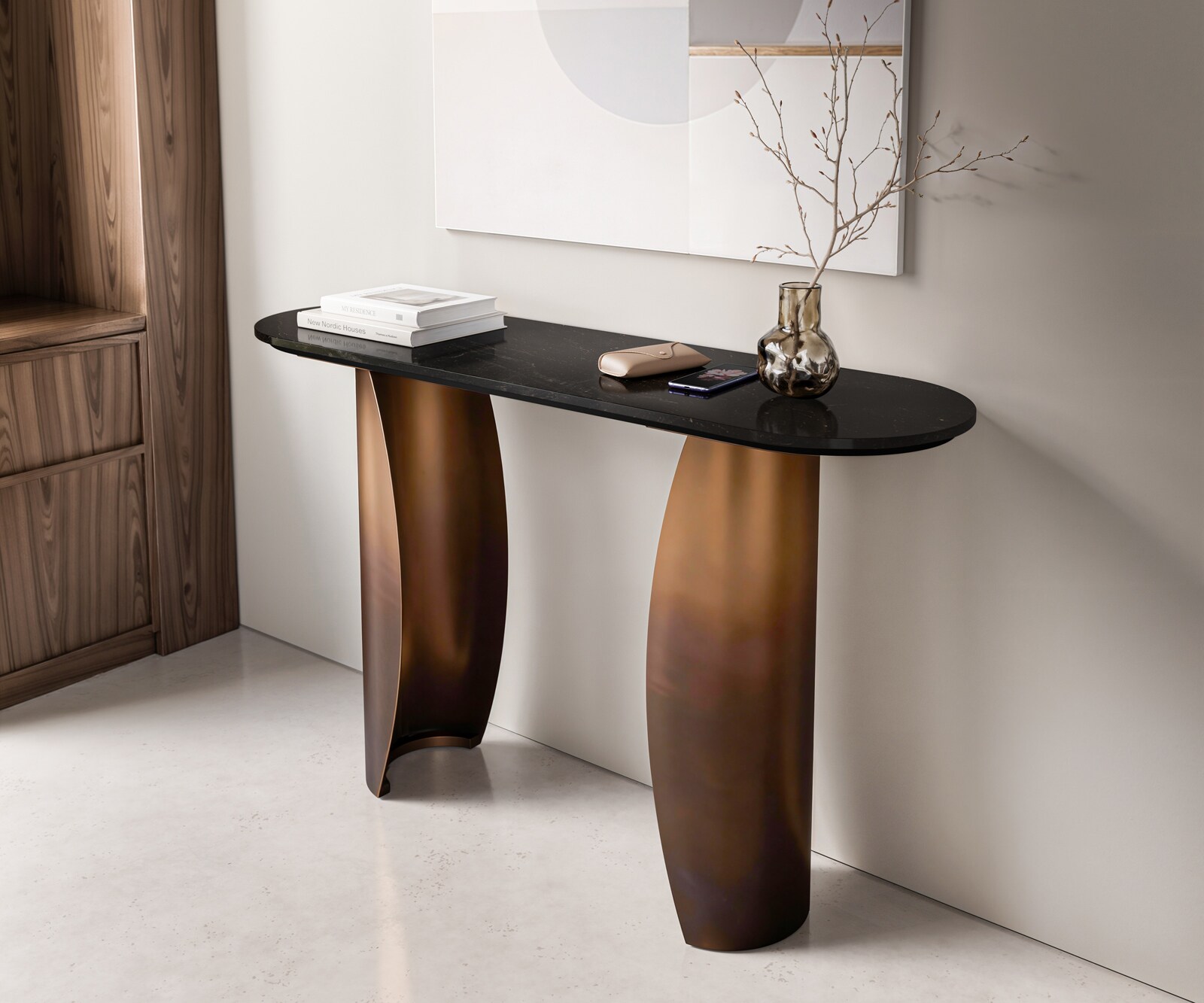 Consoletafel Solena 135x40 cm marmer zwart zilver metaal goud fusion afwerking