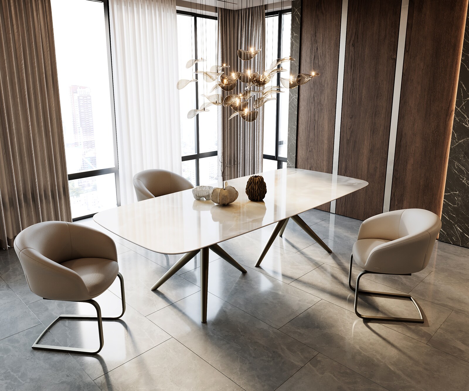 Eetkamertafel Edge Boot 270x120 keramiek Iris FMG Onice Grigio Estelar rond  metaal effectafwerking titaan 7