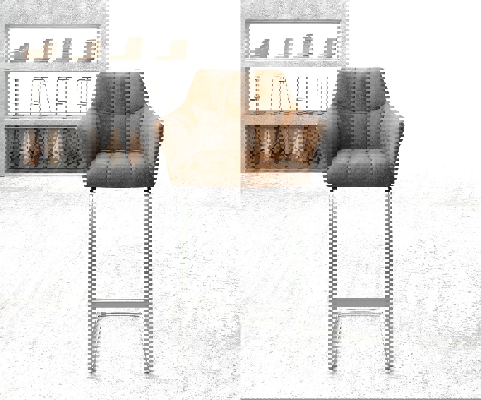 Barstoel Yulo-Flex vintage bruin sledestoel vlak roestvrijstaal 1 Barstoel Yulo-Flex vintage bruin sledestoel vlak roestvrijstaal 1